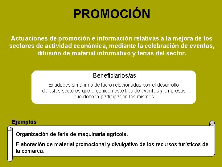 PROMOCIÓN Actuaciones de promoción e información relativas a la mejora de los sectores de