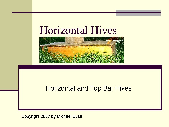 Horizontal Hives Horizontal and Top Bar Hives Copyright 2007 by Michael Bush 