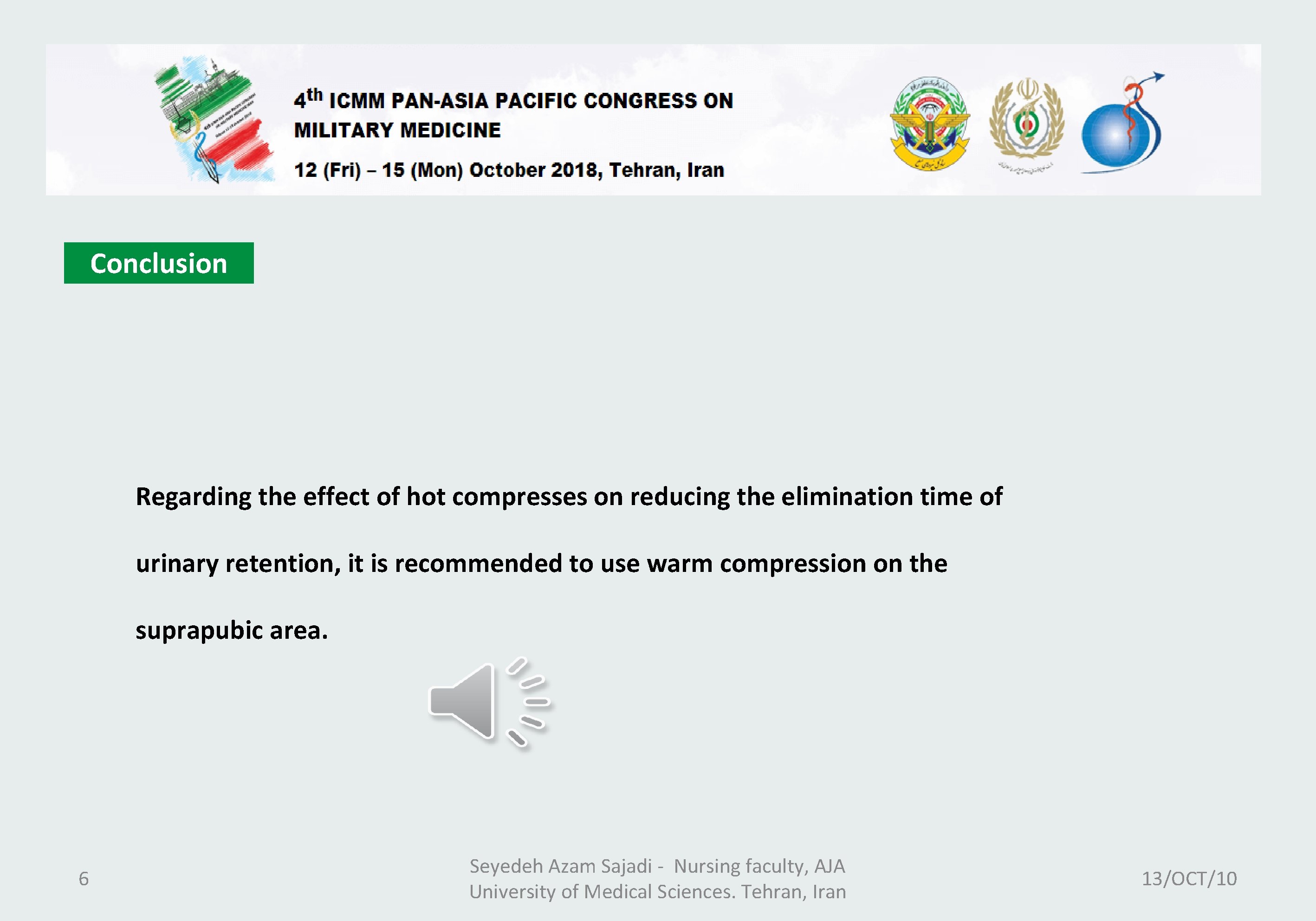 Conclusion Regarding the effect of hot compresses on reducing the elimination time of urinary Conclusion Regarding the effect of hot compresses on reducing the elimination time of urinary