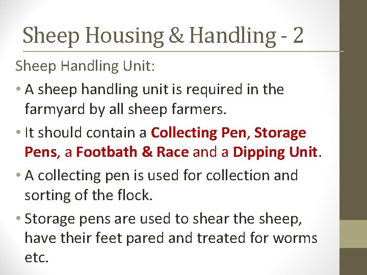 Sheep Housing & Handling - 2 Sheep Handling Unit: • A sheep handling unit