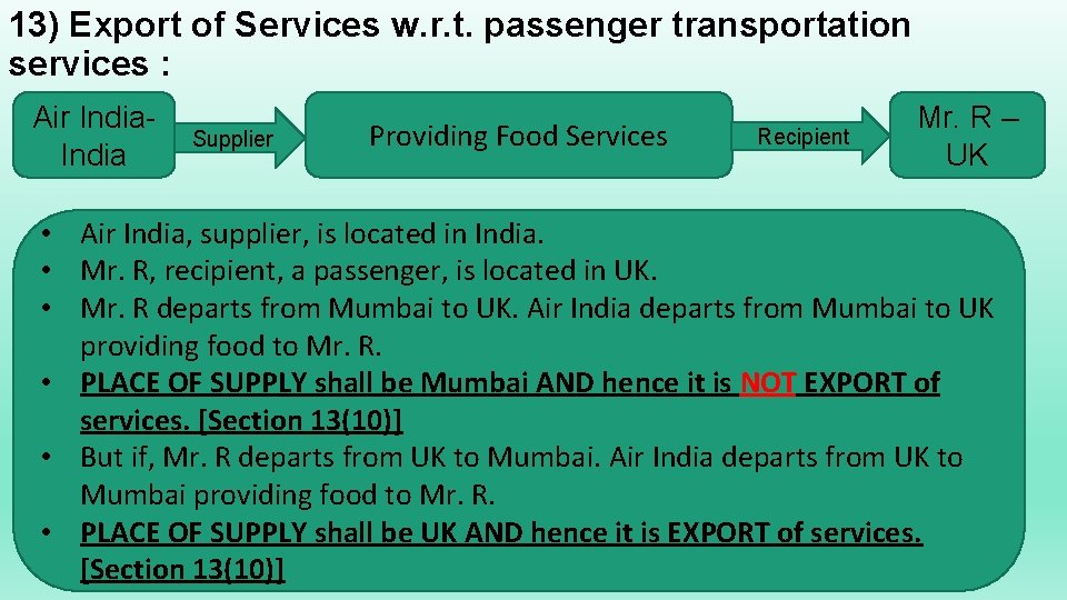 13) Export of Services w. r. t. passenger transportation services : Air India Supplier