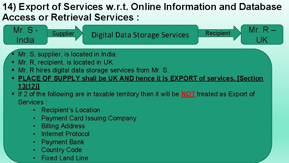 14) Export of Services w. r. t. Online Information and Database Access or Retrieval