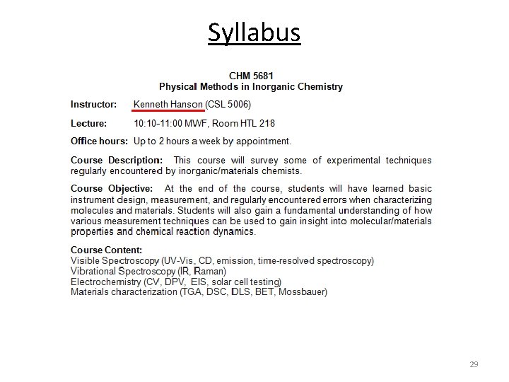 Syllabus 29 