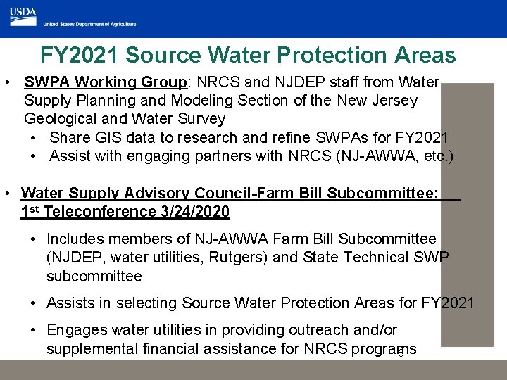 FY 2021 Source Water Protection Areas • SWPA Working Group: NRCS and NJDEP staff
