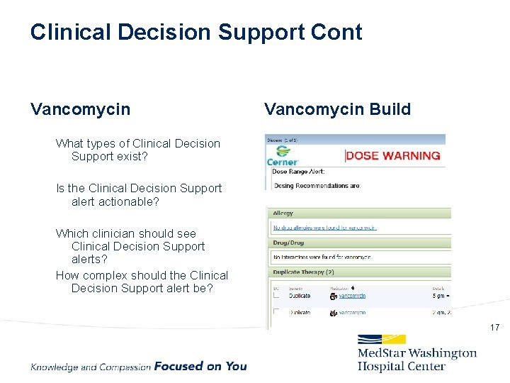 Clinical Decision Support Cont Vancomycin Build What types of Clinical Decision Support exist? Is