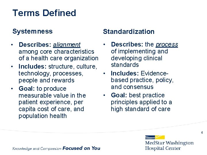 Terms Defined Systemness Standardization • Describes: the process • Describes: alignment of implementing and