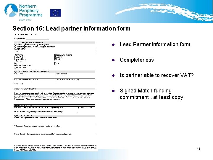 Section 16: Lead partner information form l Lead Partner information form l Completeness l