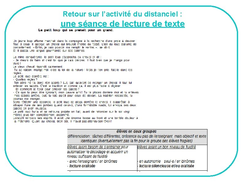 Retour sur l’activité du distanciel : une séance de lecture de texte 