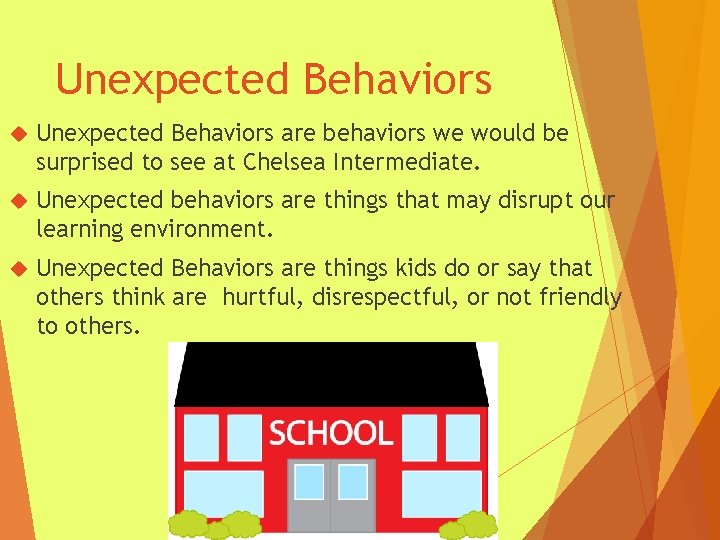 Unexpected Behaviors are behaviors we would be surprised to see at Chelsea Intermediate. Unexpected