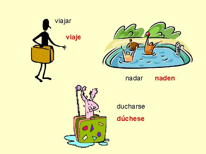 viajar viaje nadar ducharse dúchese naden 