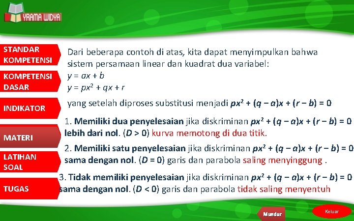 STANDAR KOMPETENSI DASAR INDIKATOR MATERI LATIHAN SOAL TUGAS Dari beberapa contoh di atas, kita