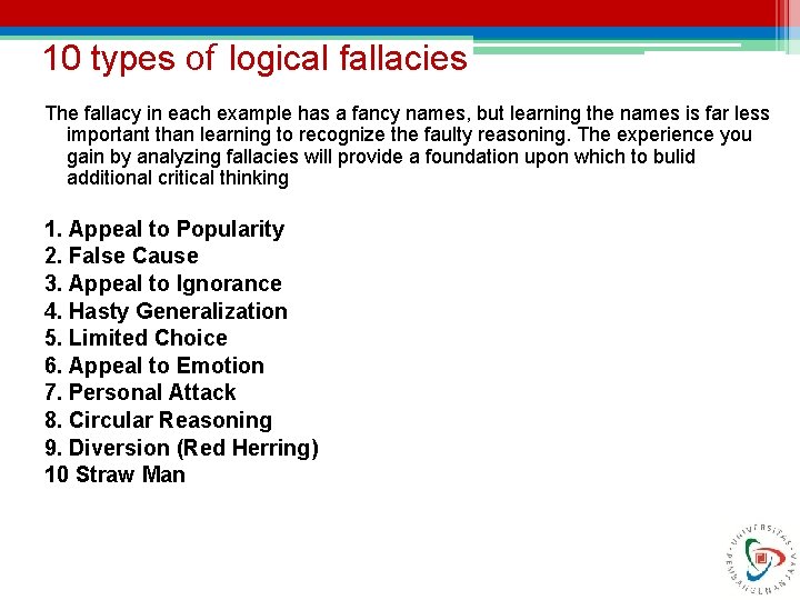 Dasar Logika Matematika Week 2 Recognizing Fallacies Session