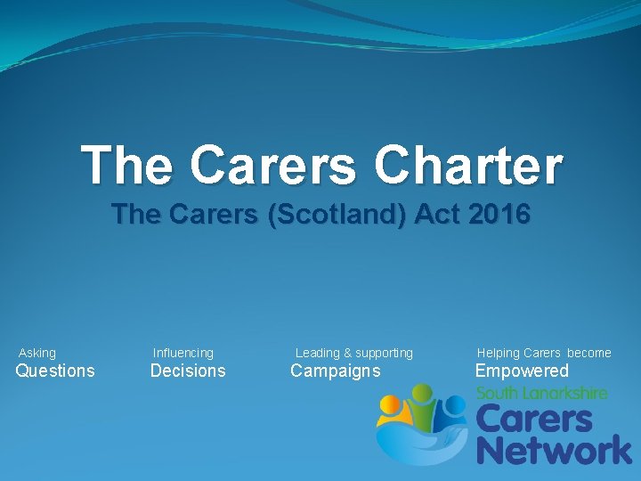 The Carers Charter The Carers (Scotland) Act 2016 Asking Questions Influencing Decisions Leading &