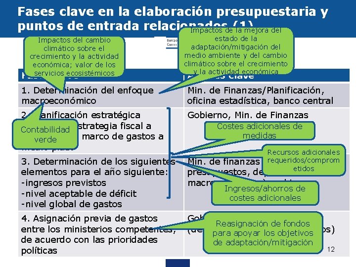 Fases clave en la elaboración presupuestaria y puntos de entrada relacionados Impactos de(1) la