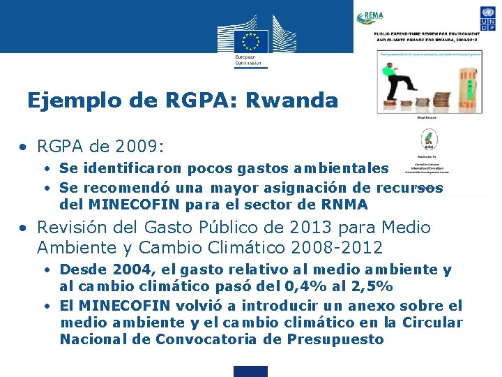 Ejemplo de RGPA: Rwanda • RGPA de 2009: • Se identificaron pocos gastos ambientales