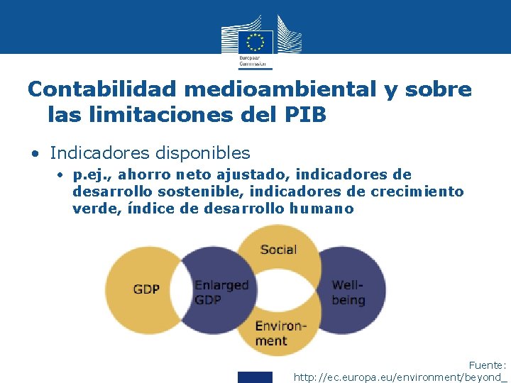 Contabilidad medioambiental y sobre las limitaciones del PIB • Indicadores disponibles • p. ej.