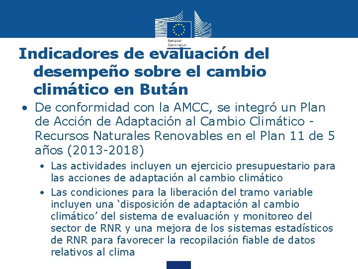 Indicadores de evaluación del desempeño sobre el cambio climático en Bután • De conformidad