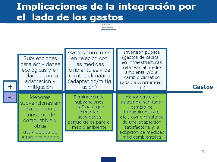 Implicaciones de la integración por el lado de los gastos + - Subvenciones para