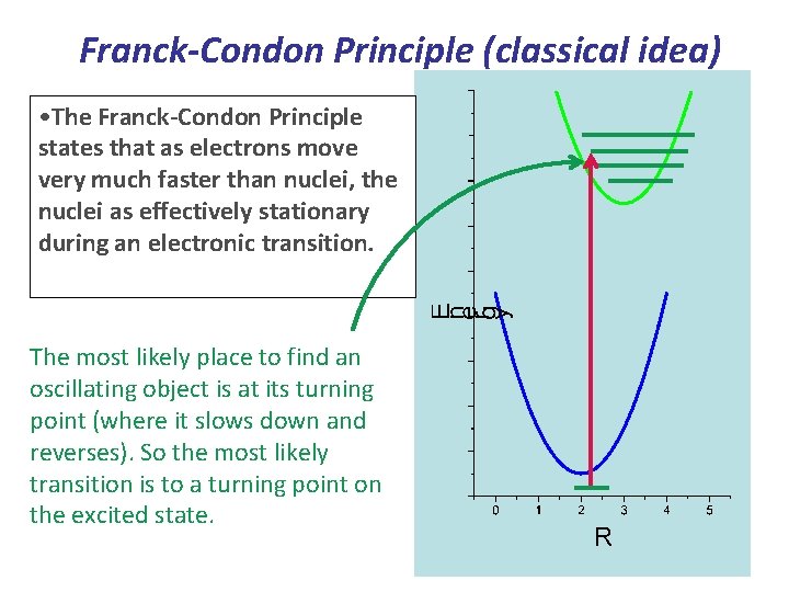 Franck-Condon Principle (classical idea) • The Franck-Condon Principle states that as electrons move very