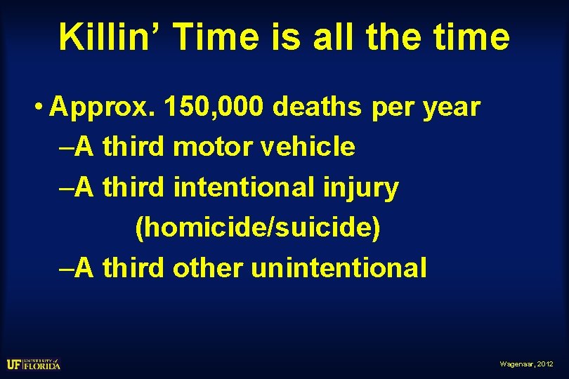 Killin’ Time is all the time • Approx. 150, 000 deaths per year –A