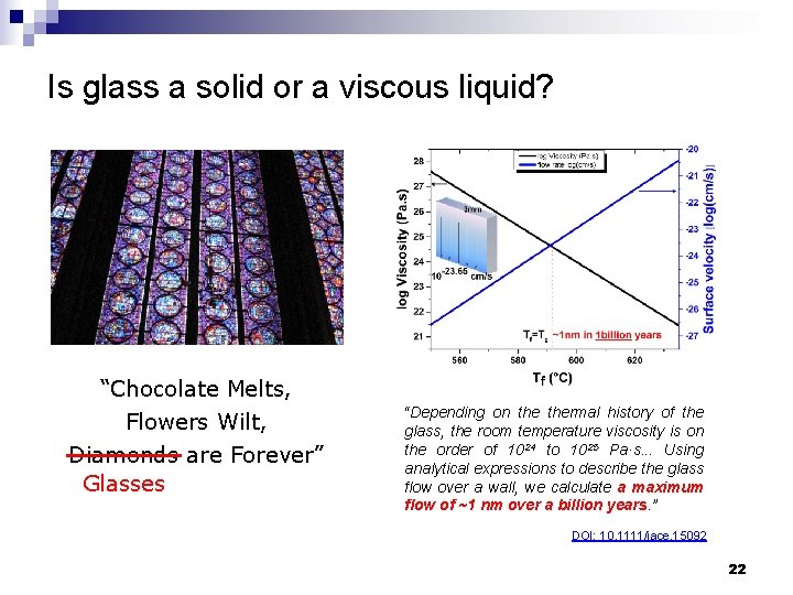 Is glass a solid or a viscous liquid? “Chocolate Melts, Flowers Wilt, Diamonds are