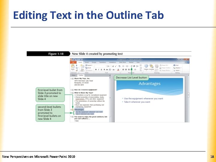 Editing Text in the Outline Tab New Perspectives on Microsoft Power. Point 2010 XP