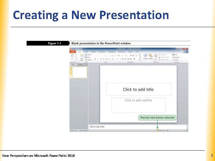 Creating a New Presentation New Perspectives on Microsoft Power. Point 2010 XP 7 