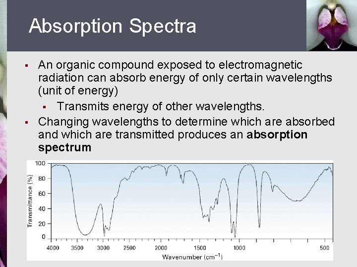 Absorption Spectra § § An organic compound exposed to electromagnetic radiation can absorb energy