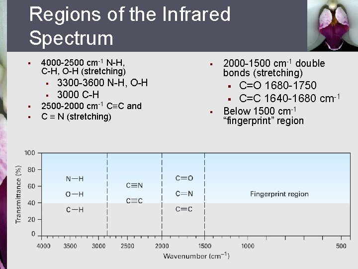 Regions of the Infrared Spectrum § 4000 -2500 cm-1 N-H, C-H, O-H (stretching) §