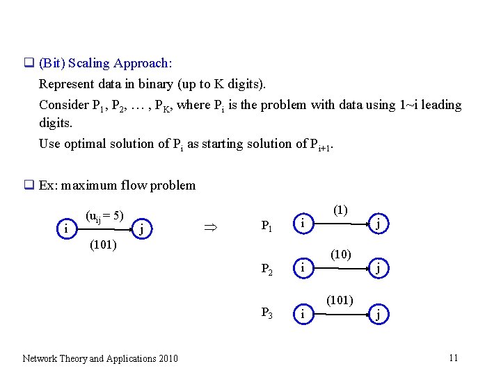 q (Bit) Scaling Approach: Represent data in binary (up to K digits). Consider P q (Bit) Scaling Approach: Represent data in binary (up to K digits). Consider P