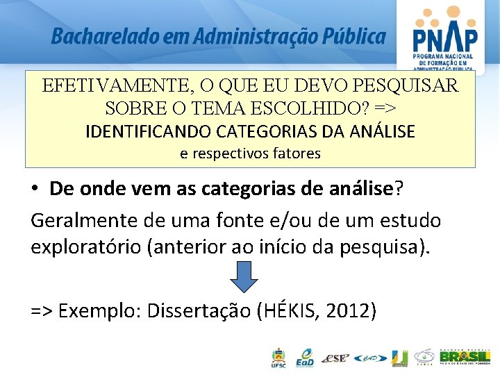 EFETIVAMENTE, O QUE EU DEVO PESQUISAR SOBRE O TEMA ESCOLHIDO? => IDENTIFICANDO CATEGORIAS DA