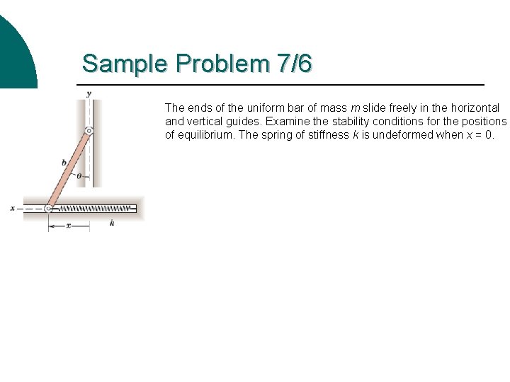 Sample Problem 7/6 The ends of the uniform bar of mass m slide freely