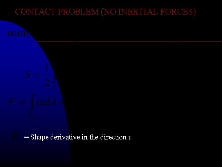 CONTACT PROBLEM (NO INERTIAL FORCES) = Shape derivative in the direction u 