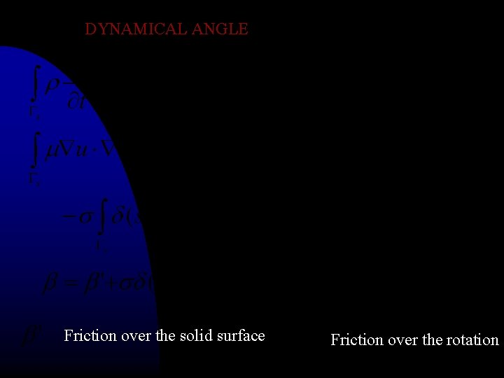 DYNAMICAL ANGLE Friction over the solid surface Friction over the rotation 