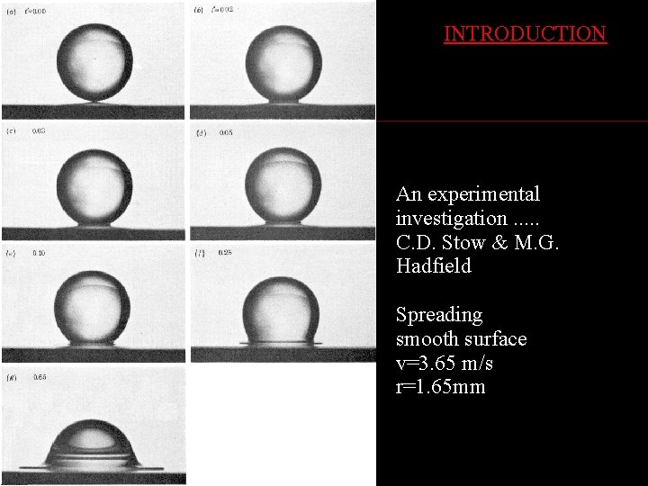 INTRODUCTION An experimental investigation. . . C. D. Stow & M. G. Hadfield Spreading