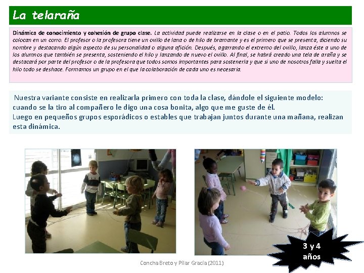 La telaraña Dinámica de conocimiento y cohesión de grupo clase. La actividad puede realizarse La telaraña Dinámica de conocimiento y cohesión de grupo clase. La actividad puede realizarse