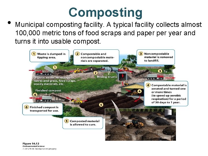 Composting • Municipal composting facility. A typical facility collects almost 100, 000 metric tons