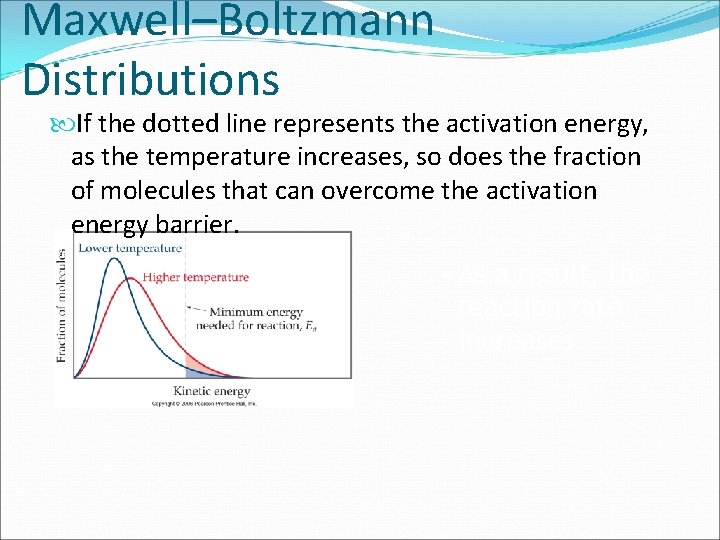 Maxwell–Boltzmann Distributions If the dotted line represents the activation energy, as the temperature increases,