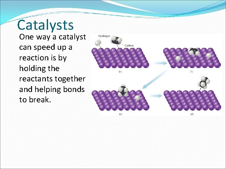 Catalysts One way a catalyst can speed up a reaction is by holding the