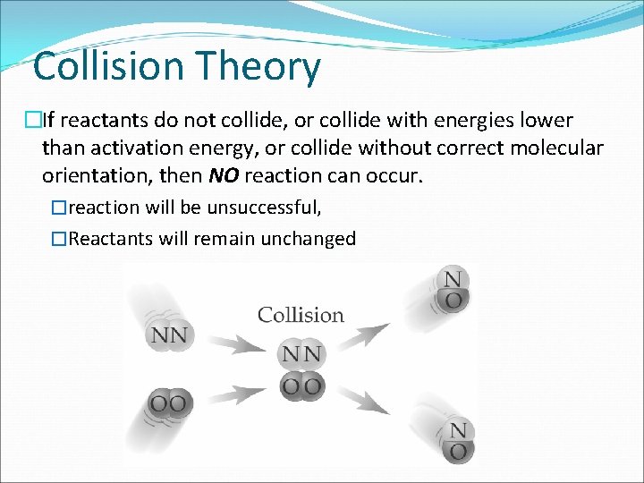 Collision Theory �If reactants do not collide, or collide with energies lower than activation