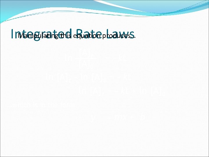 Manipulating this equation Integrated Rateproduces… Laws [A]t ln = −kt [A]0 ln [A]t −
