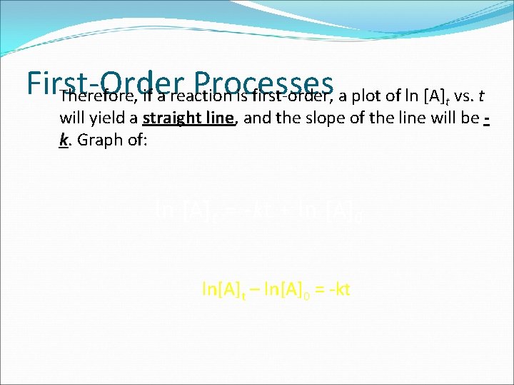 First-Order Processes Therefore, if a reaction is first-order, a plot of ln [A] vs.