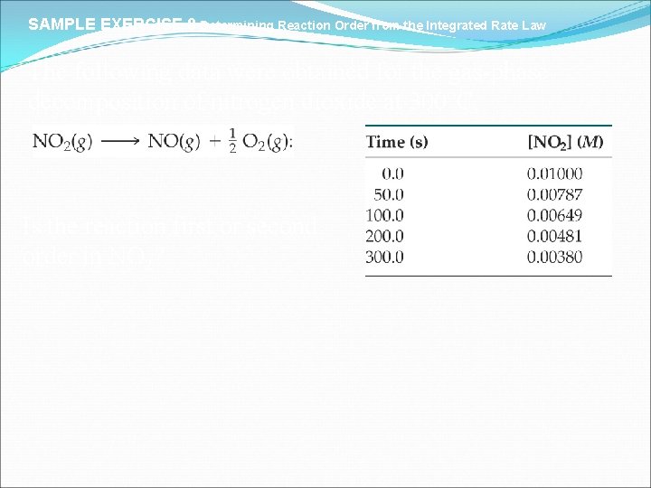 SAMPLE EXERCISE 8 Determining Reaction Order from the Integrated Rate Law The following data