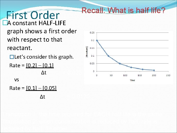 First Order Recall: What is half life? �A constant HALF-LIFE graph shows a first