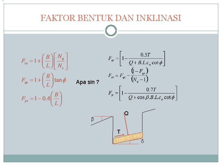 FAKTOR BENTUK DAN INKLINASI Apa sin ? Q T 