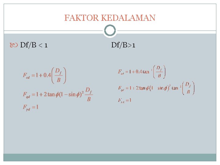 FAKTOR KEDALAMAN Df/B < 1 Df/B>1 