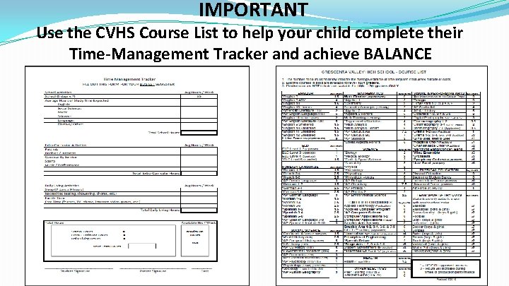 IMPORTANT Use the CVHS Course List to help your child complete their Time-Management Tracker