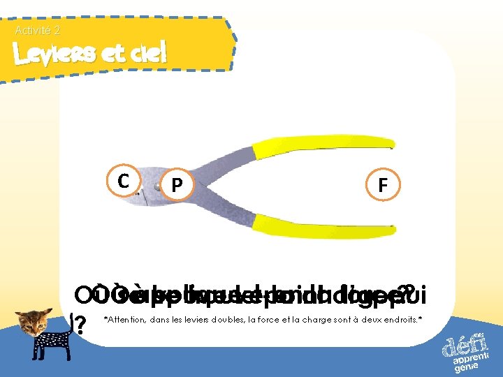 Activité 2 Leviers et cie! C P F Où lad’appui force? Où se trouve