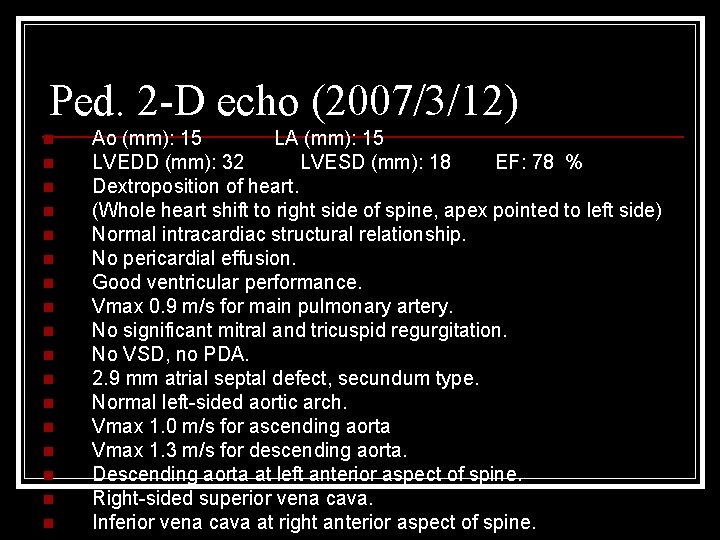 Ped. 2 -D echo (2007/3/12) n n n n n Ao (mm): 15 LA