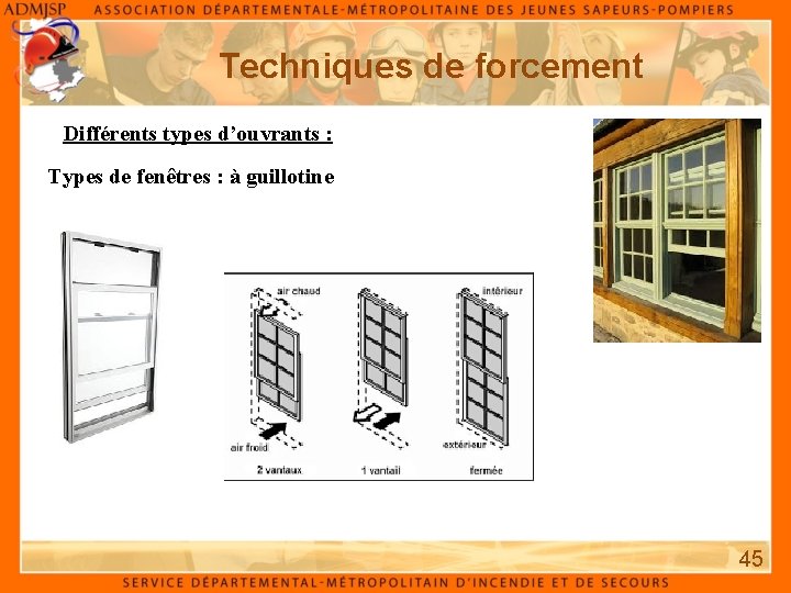 Techniques de forcement Différents types d’ouvrants : Types de fenêtres : à guillotine 45